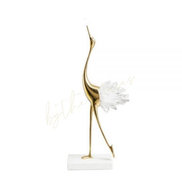 Beyaz Kuvars ile Tasarlanmış Metal Kuş Lux Dekoratif Obje